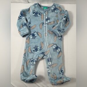 Disney Baby 3/6M Stitch Print Footed Plush Sleeper w/Fold-Over Mittens